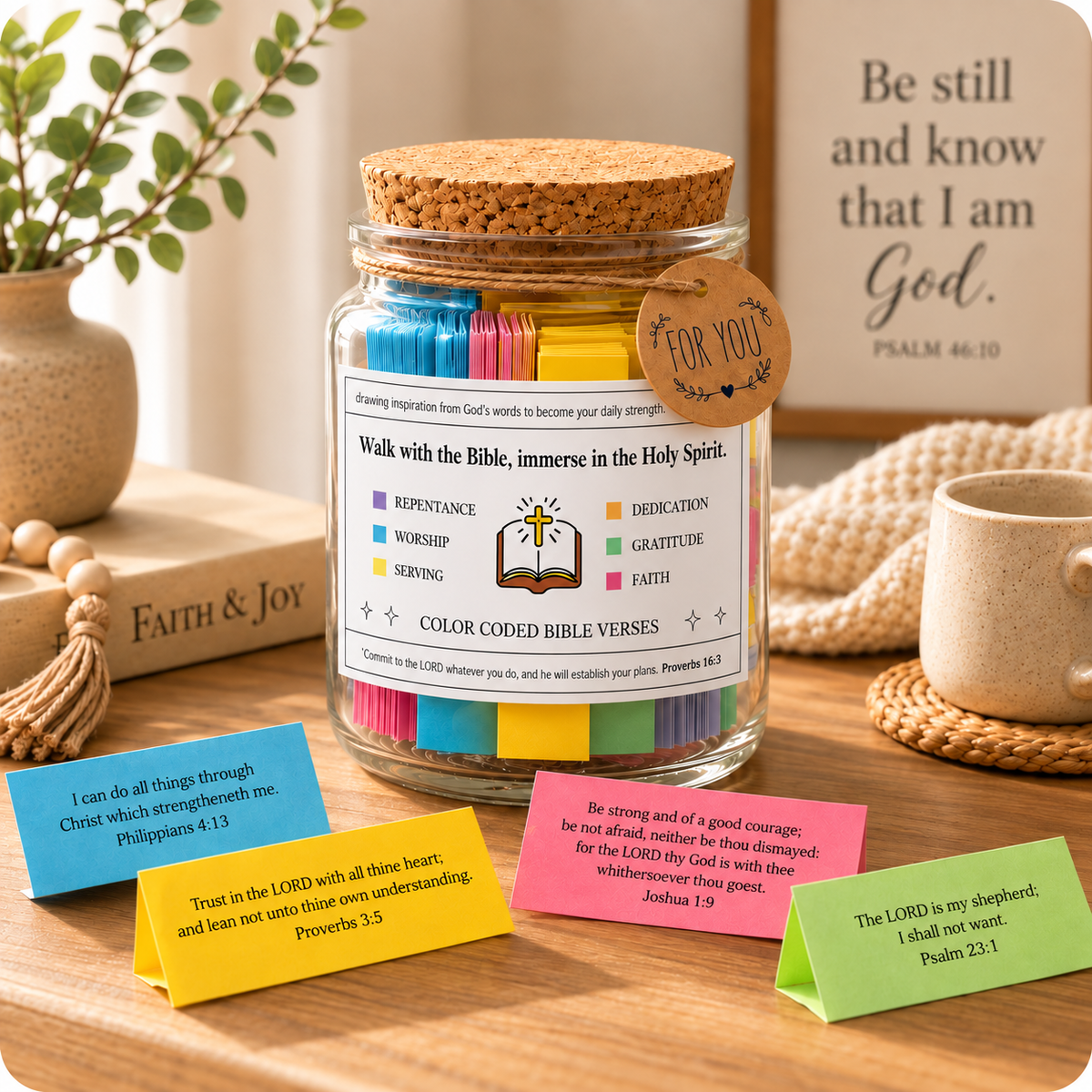 Zhavessa Faith and Joy Bible verse jar with colorful inspirational scripture notes