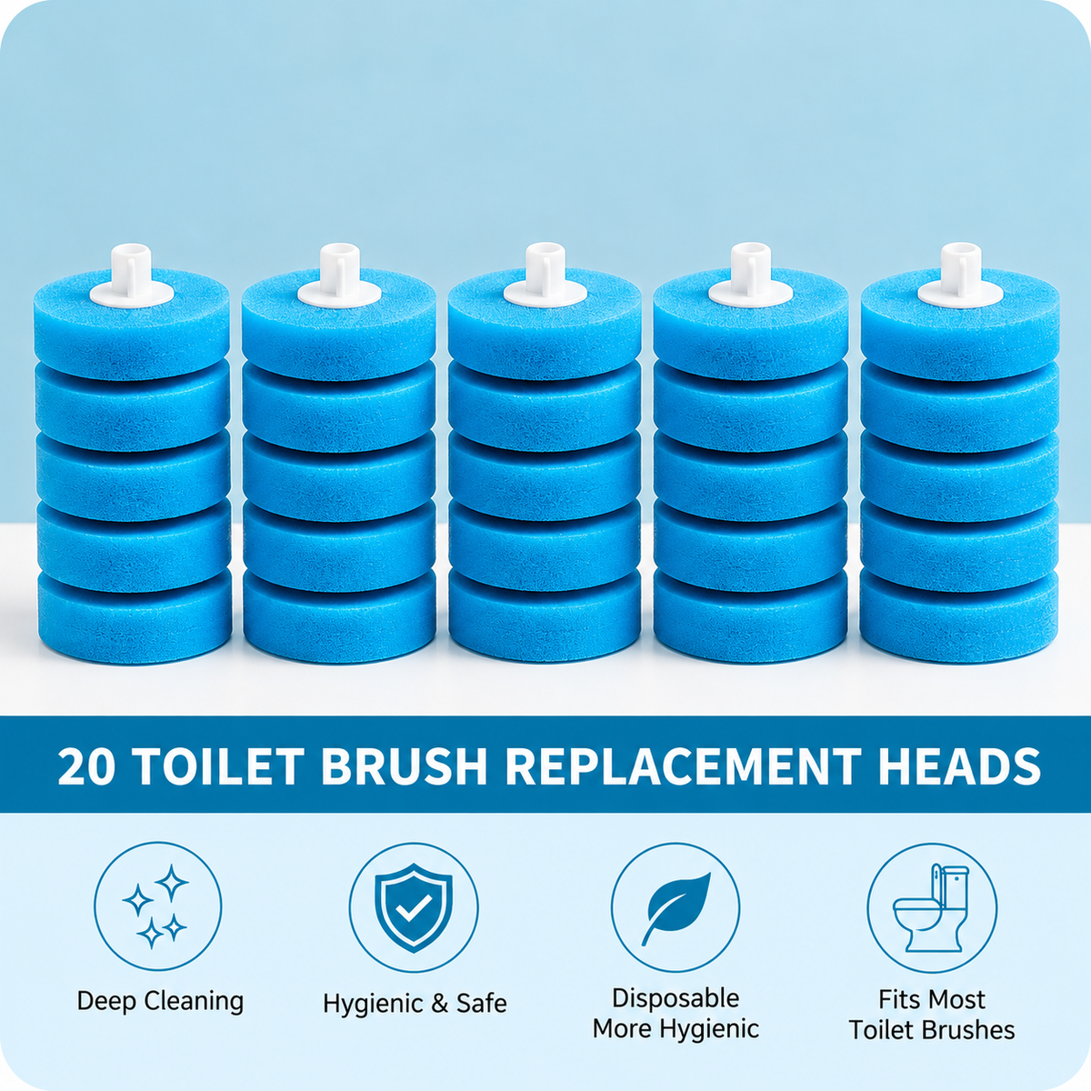 Disposable Toilet Brush with Replaceable Cleaning Heads