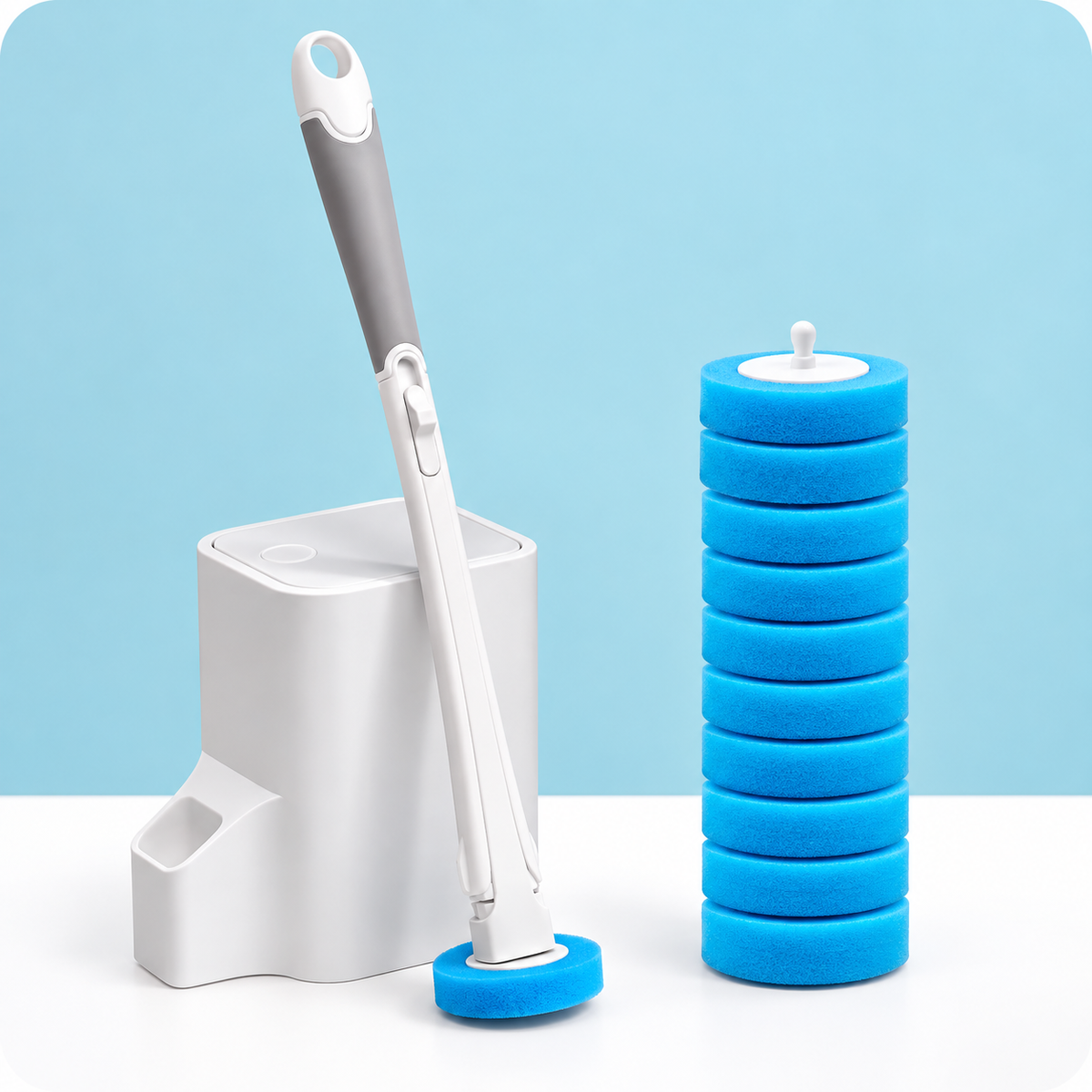 Disposable Toilet Brush with Replaceable Cleaning Heads