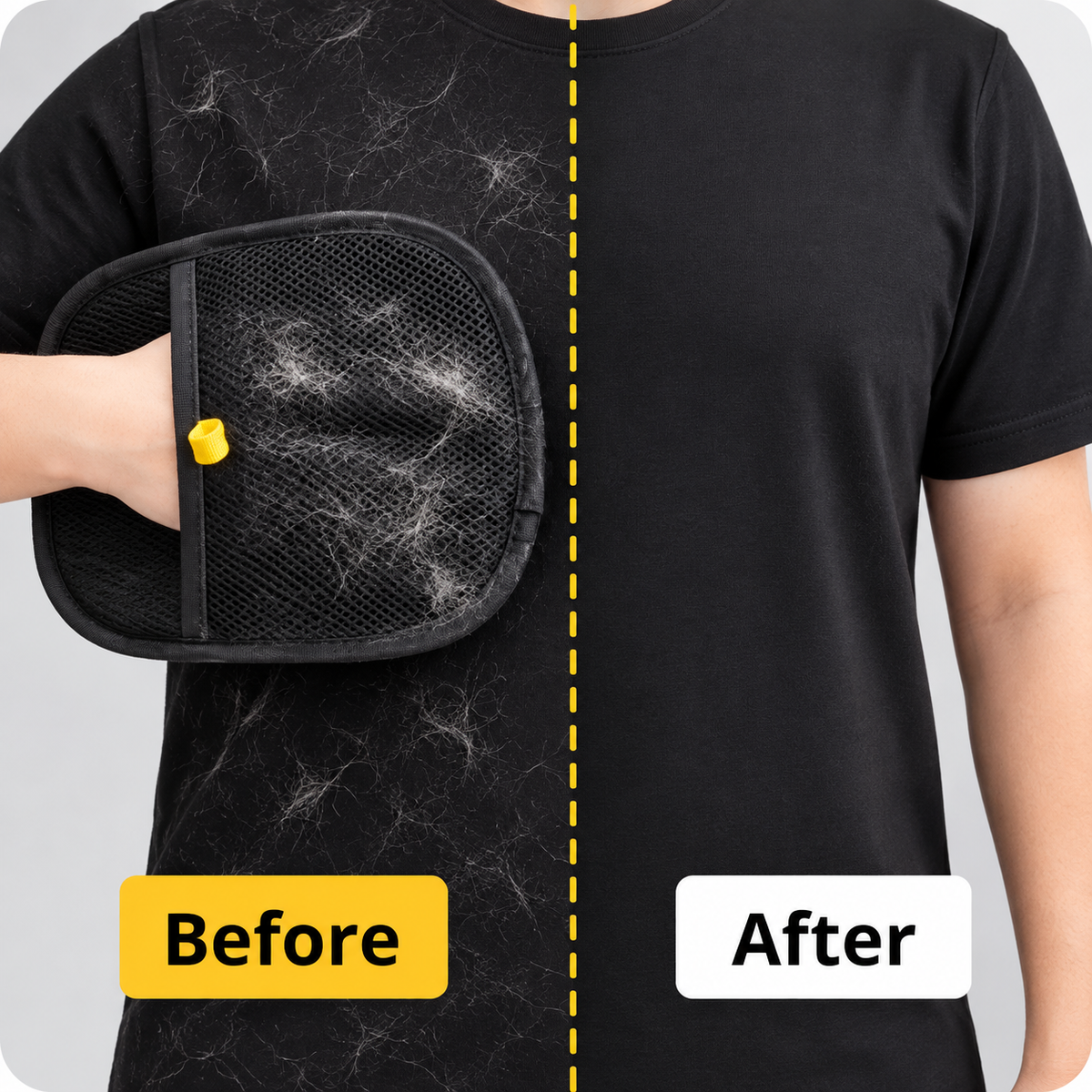 Pet hair remover glove before and after cleaning