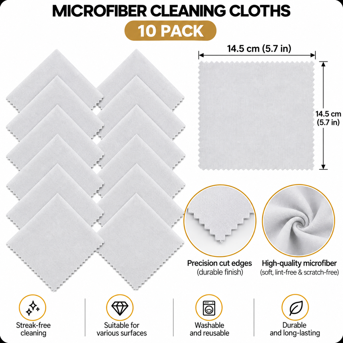CrystalClear Microfiber Cleaning Cloths – 10 Pack