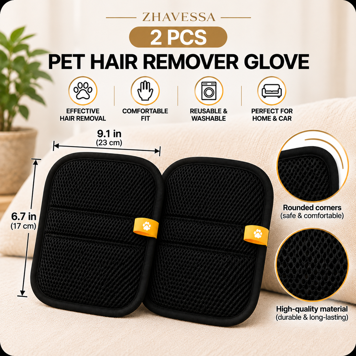 Pet hair remover glove 2-pack